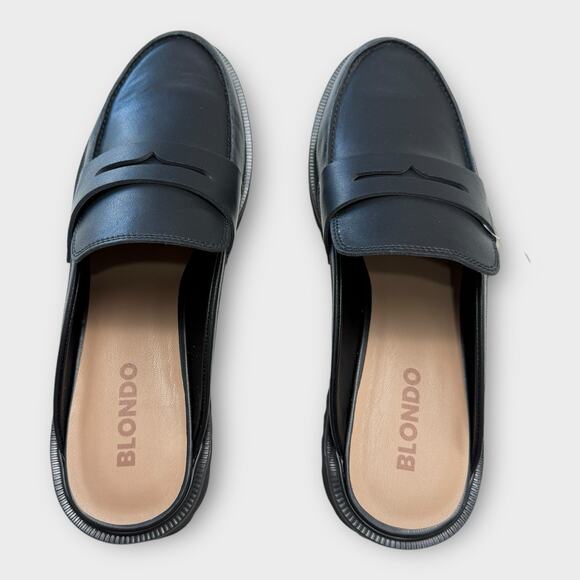 NEW Penny Loafer Mule Womens 10 Black Leather Lug Sole Slide On Waterproof. - Picture 2 of 12